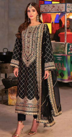 Black Color Georgette Heavy Embroidered Work Pakistani Suit