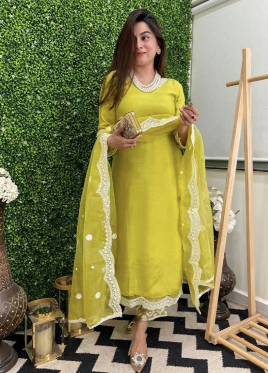 Yellow Chanderi Cotton Designer Salwar Suit