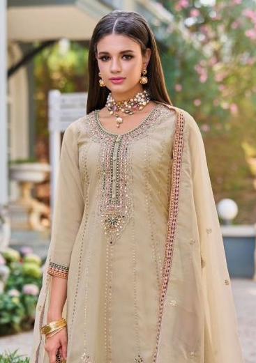 Pink Mirror Work Organza Stitched Suit Collection